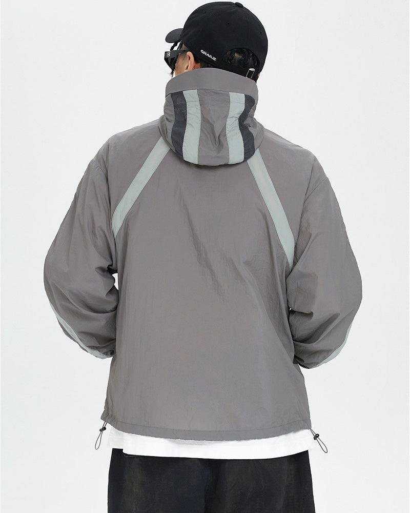 Spliced Drawstring UV Protection Light Jacket