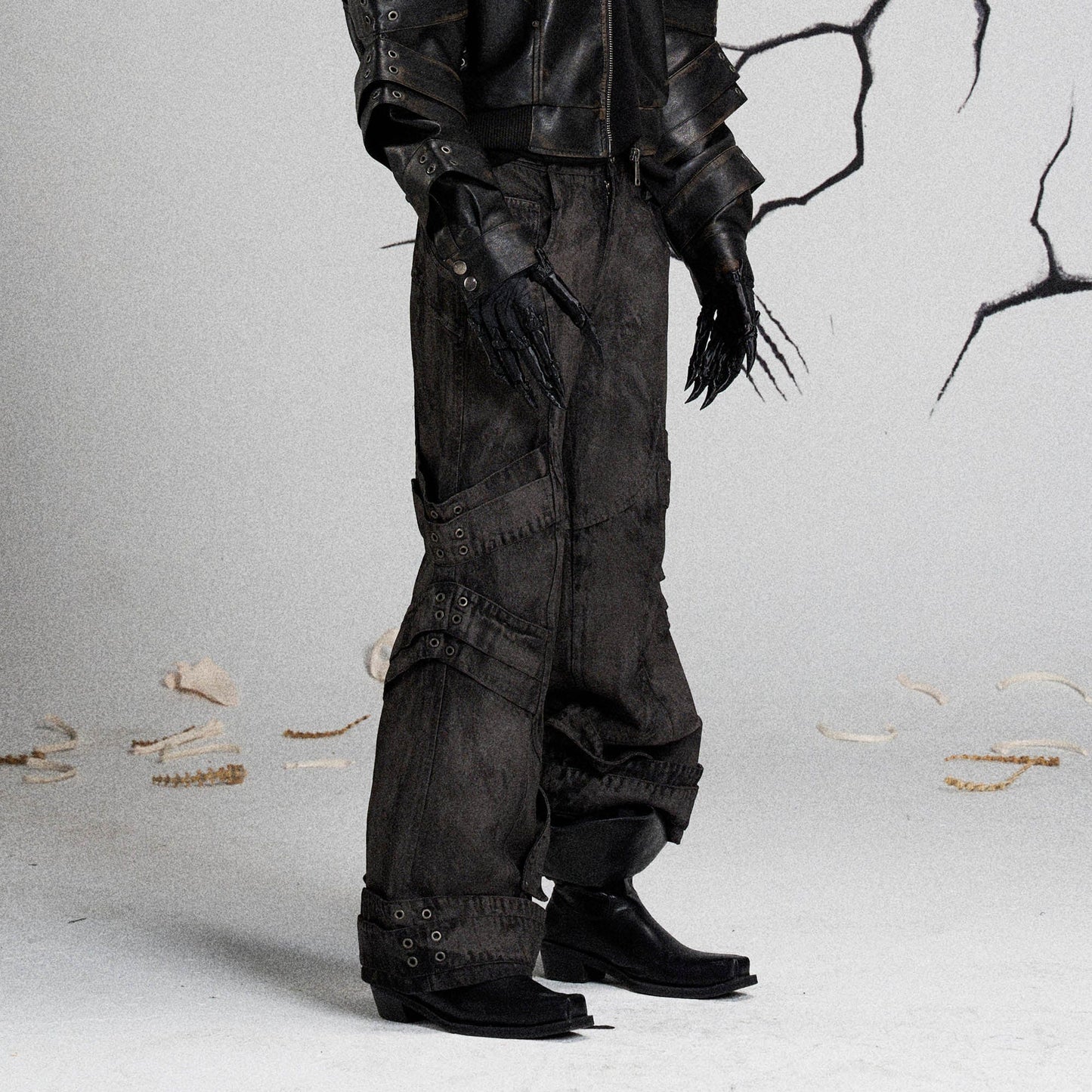 Mutation Layered Strap Distressed Wide-Leg Pants
