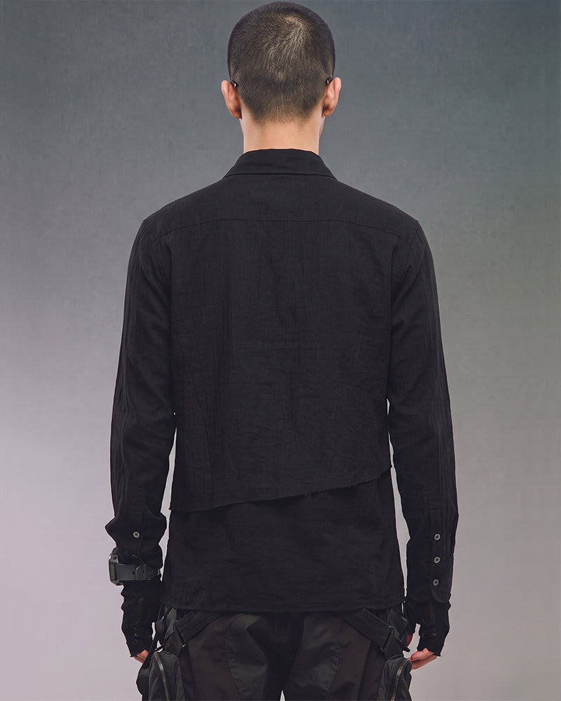 Post‑Apocalyptic Vintage Pleated Panel Long Sleeve Shirt