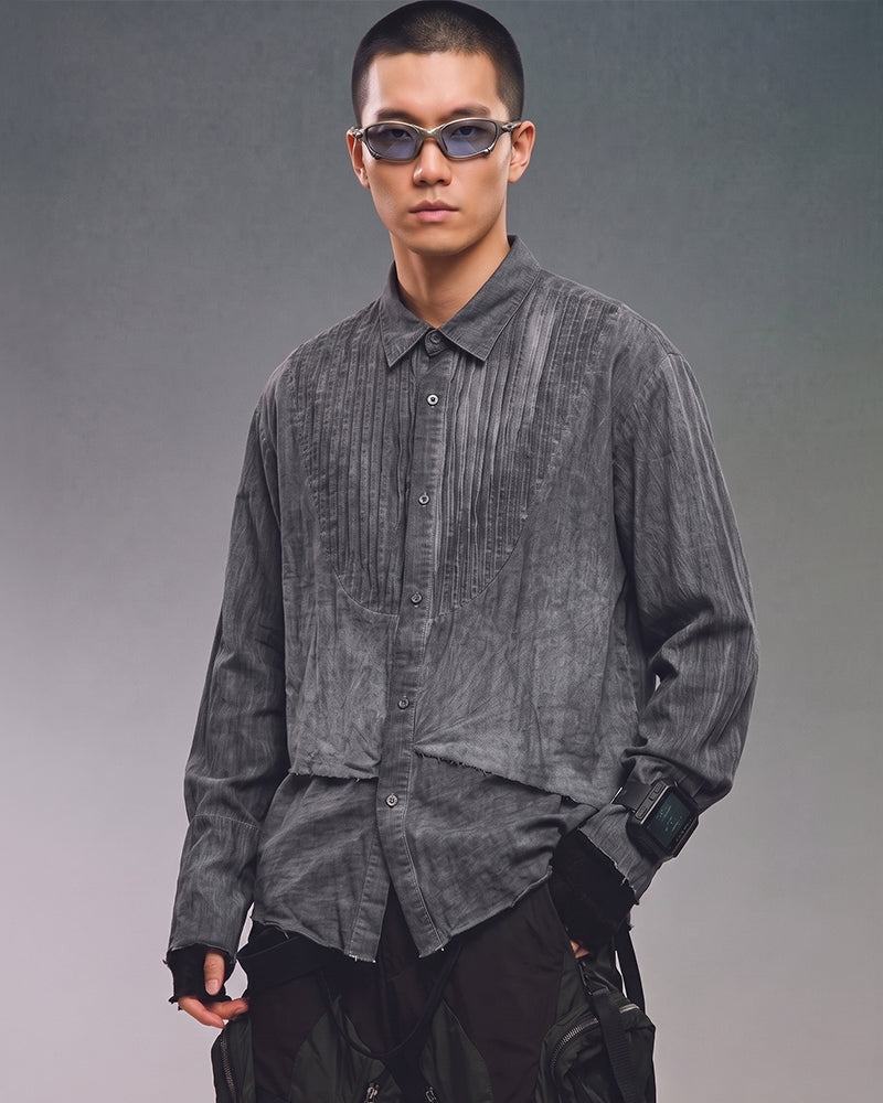 Wasteland Patchwork Dirty Wash Distressed Layered Shirt
