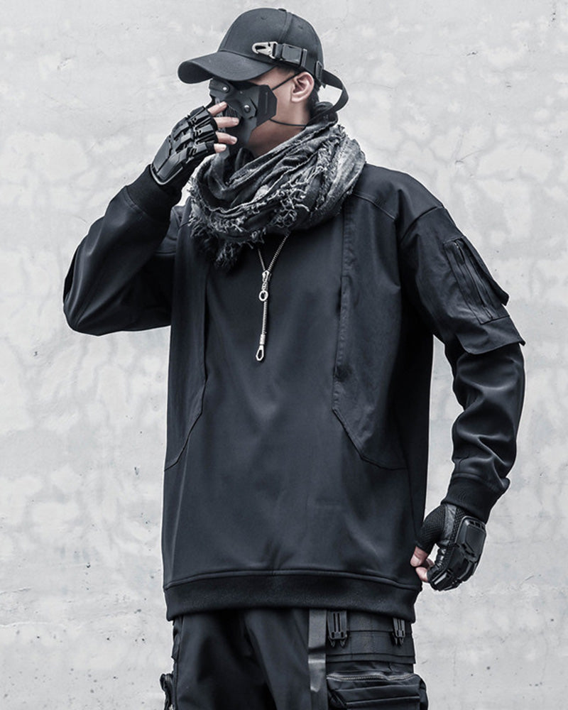 Techwear Tactical Patchwork Pullover Sweatshirt