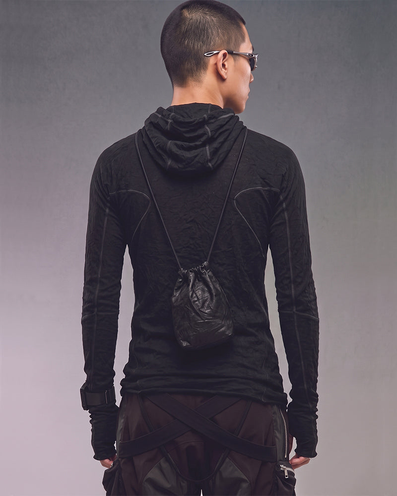 Dystopian Dark Hooded Masked Long Sleeve T-Shirt