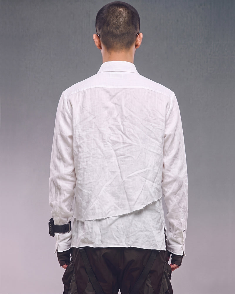 Post-Apocalyptic Distressed Patchwork Pleated Shirt