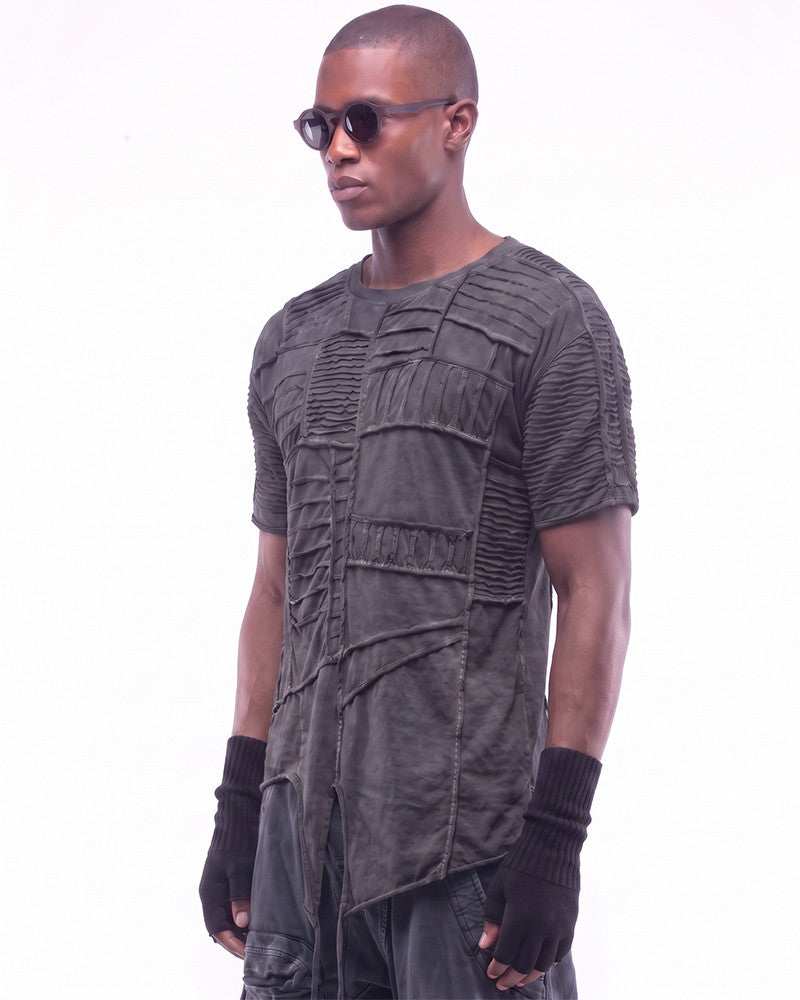 Wasteland Asymmetric Pleated Distressed Short Sleeve T-Shirt