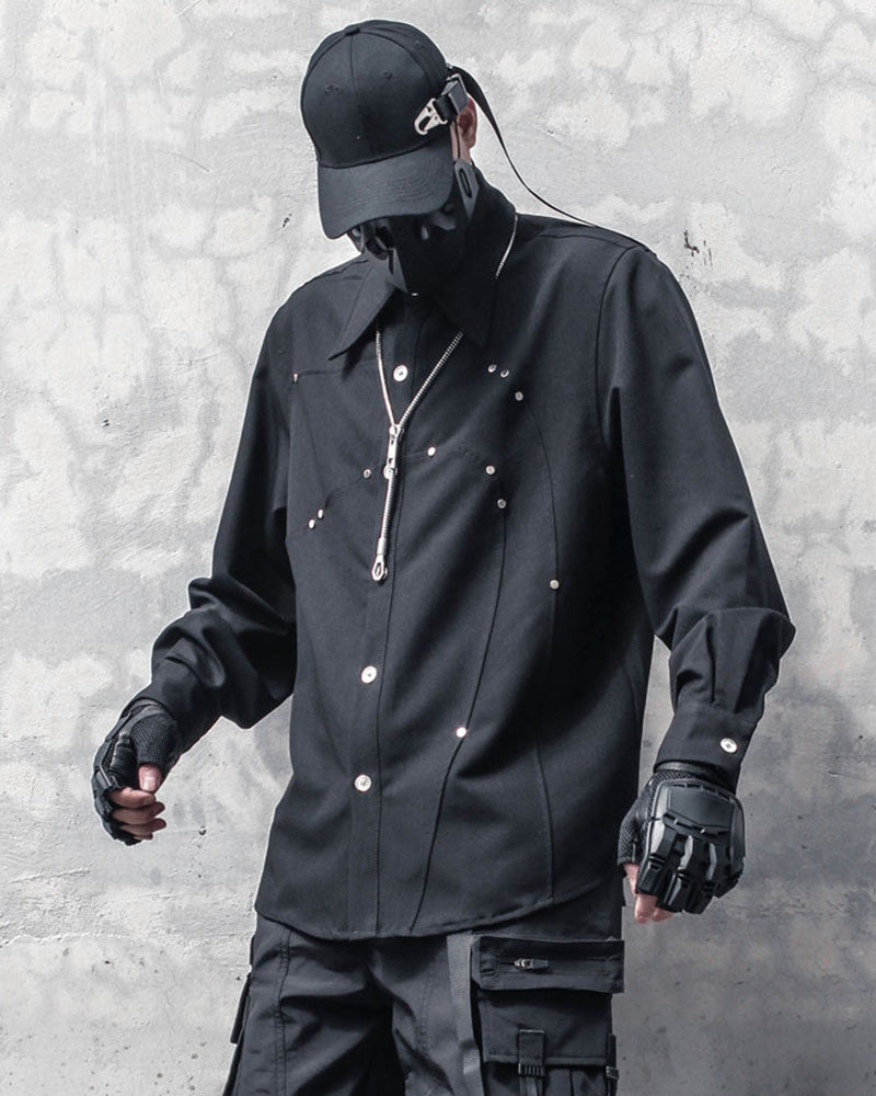Japanese Darkwear Studded Patchwork Shirt