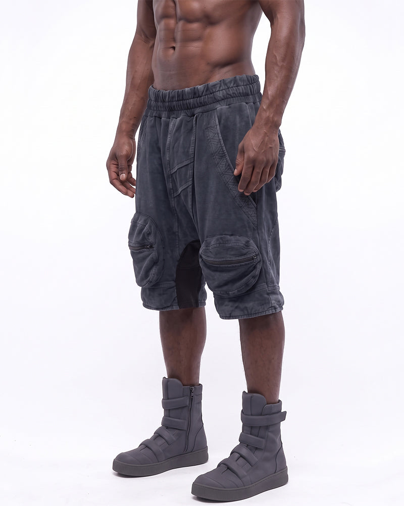 Post-Apocalyptic Washed Asymmetric Cargo Shorts