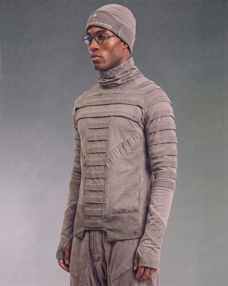 Post‑Apocalyptic Pleated High‑Collar Long‑Sleeve T-Shirt