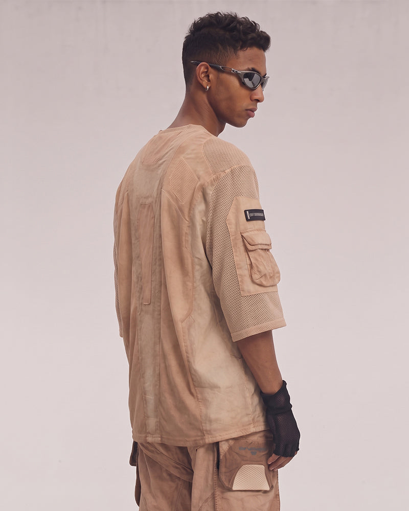 Wasteland Dirty-Dye Mesh Velcro Pocket Tactical T-Shirt
