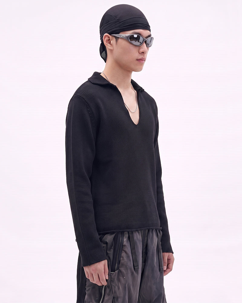 Post-Apocalyptic V-Neck Solid Sweater