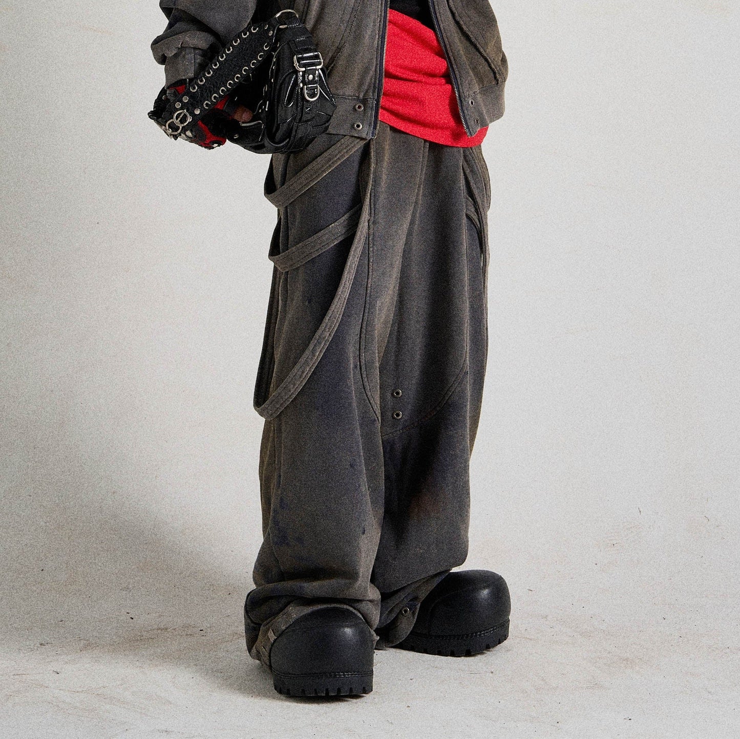 Spliced Multi-Strap Wide-Leg Sweatpants