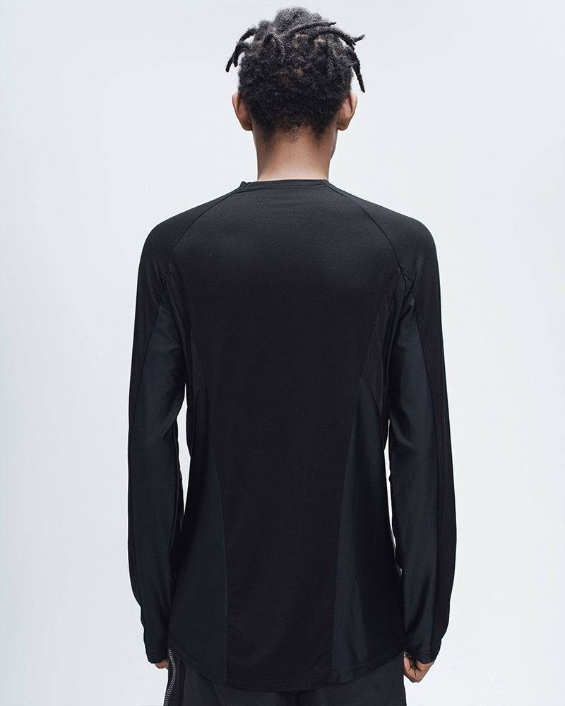 Techwear Color-Block Mock Neck Long-Sleeve Tee