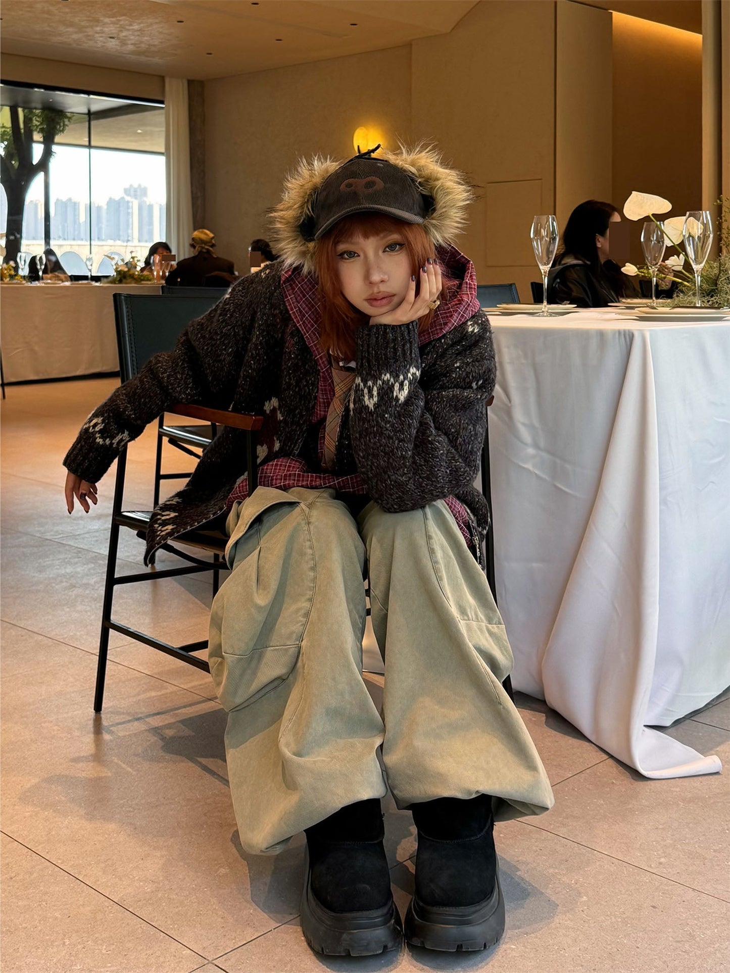 Faux-Fur Earflaps Corduroy Cap