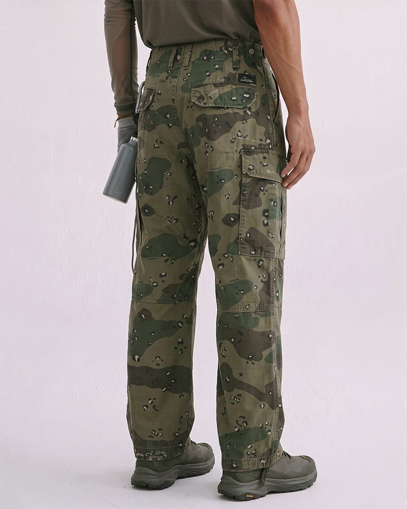 Washed Straight-Leg Camo Cargo Pants