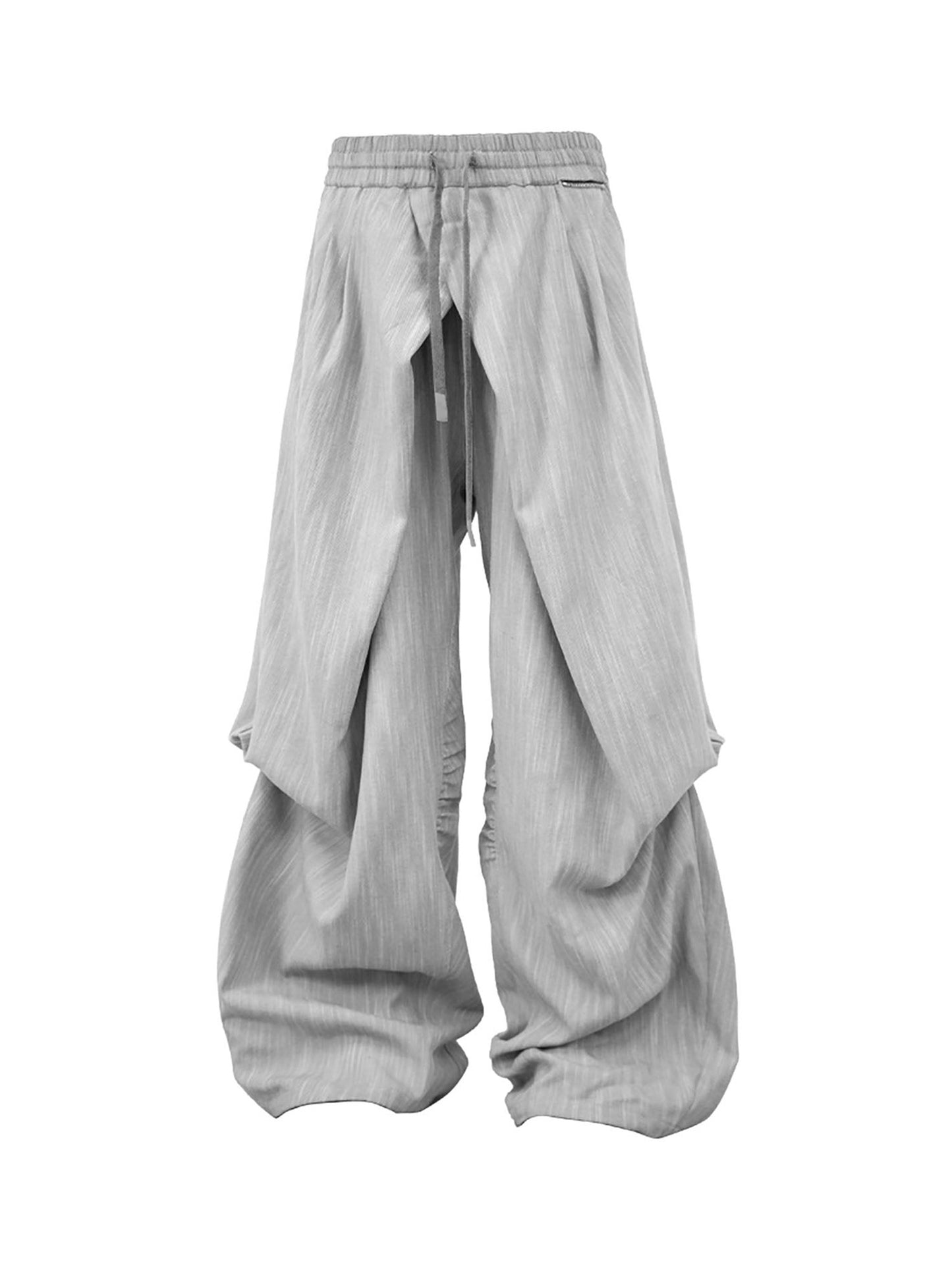 Crinkled Drawstring Oversized Pants Gray