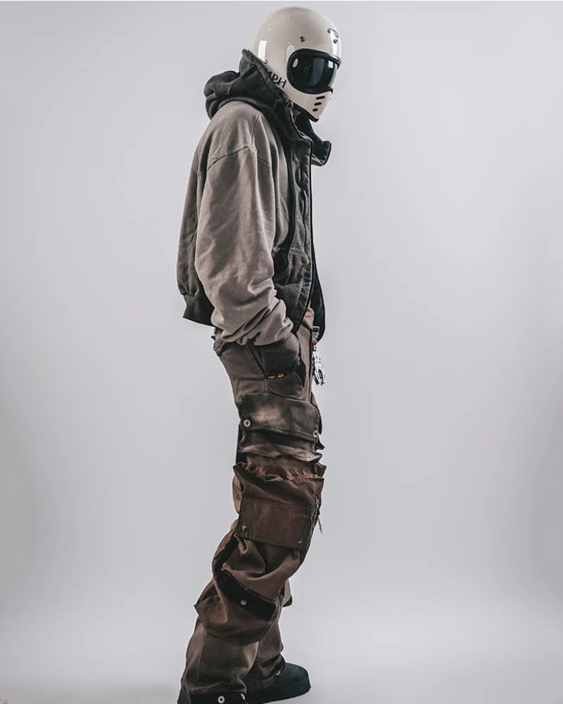 Washed Distressed Cropped Zip-Up Hoodie
