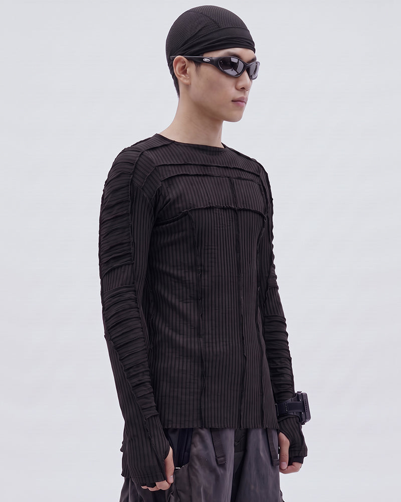 Wasteland Tiered Pleated Deconstructed Long‑Sleeve T-Shirt