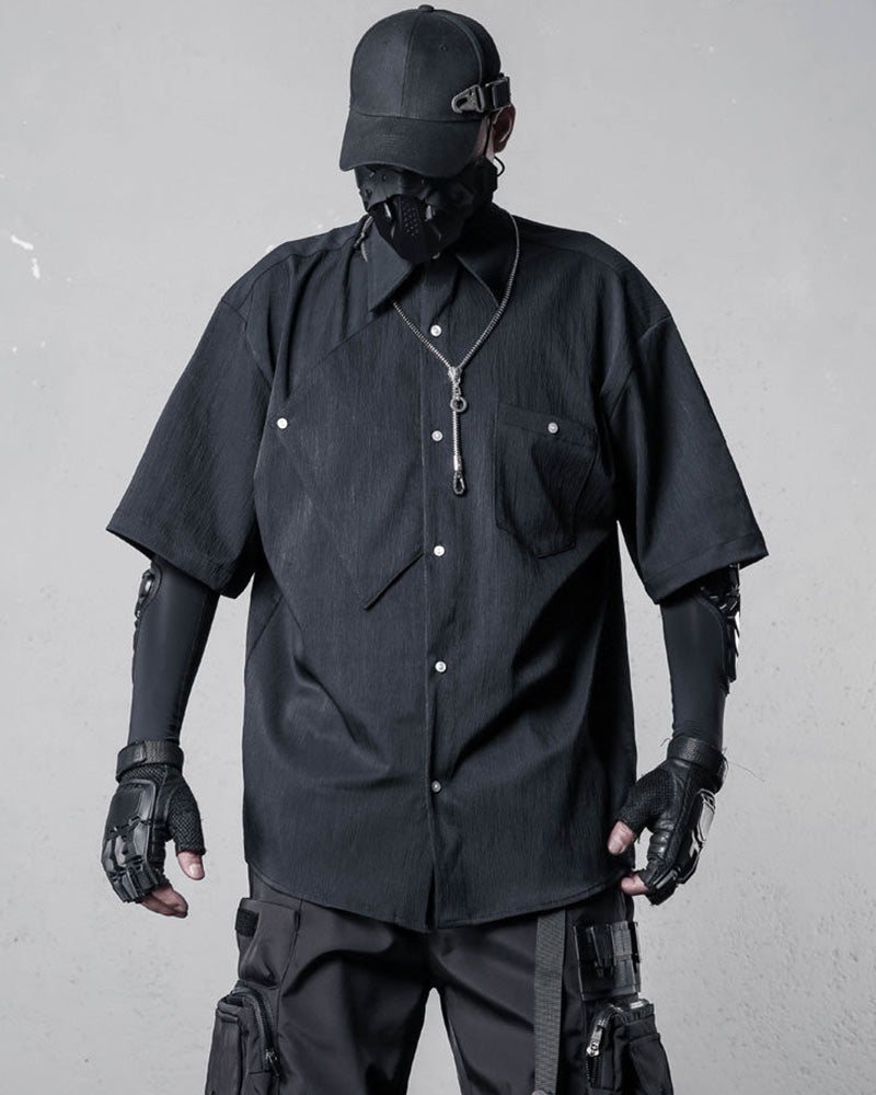 Asymmetric Panel Darkwear Short-Sleeve Shirt