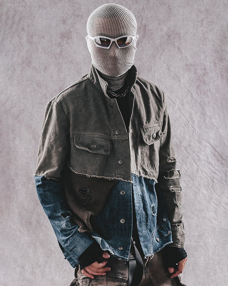 Post-Apocalyptic Spliced Denim Utility Jacket
