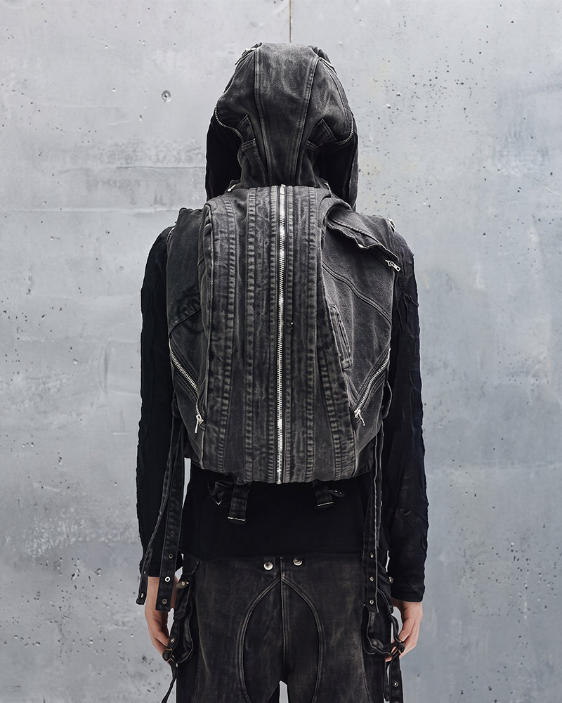 Dystopian Multi-Zip Hooded Utility Backpack Vest