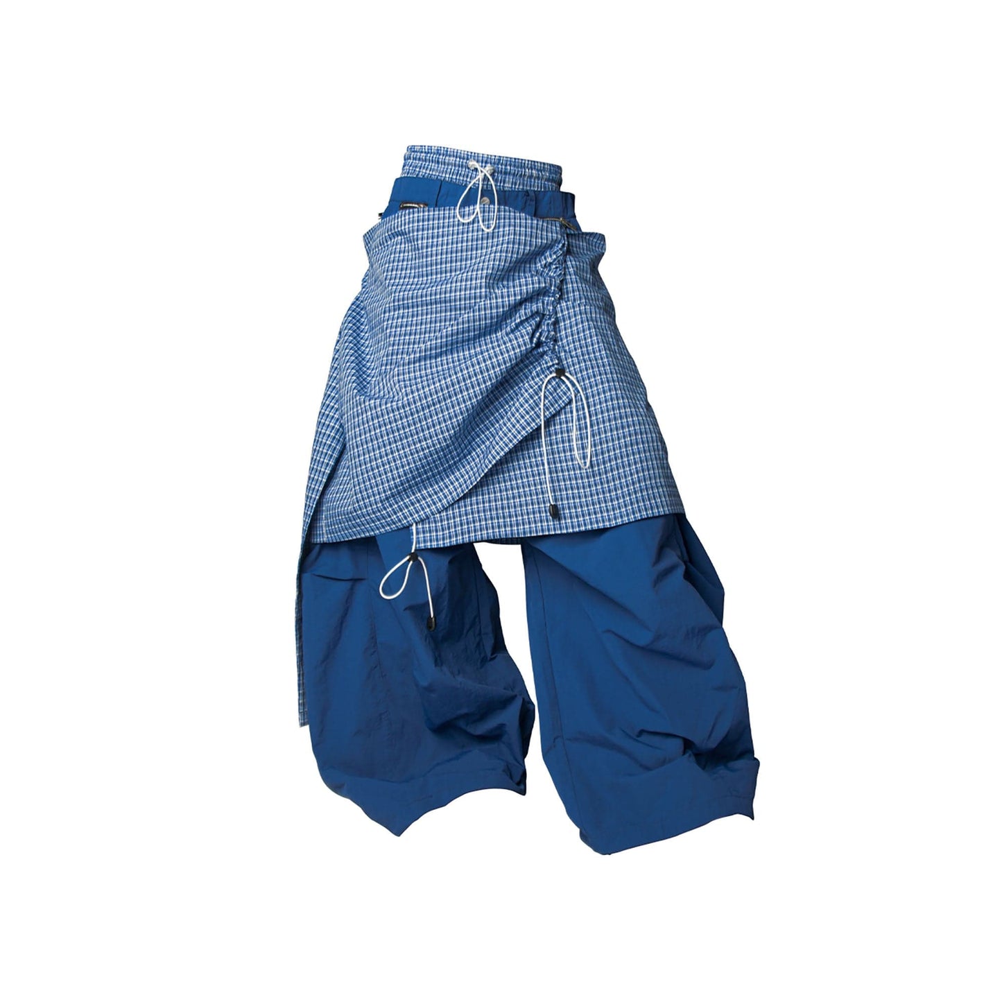 Drawstring Layered Double-Waistband Parachute Pants Blue