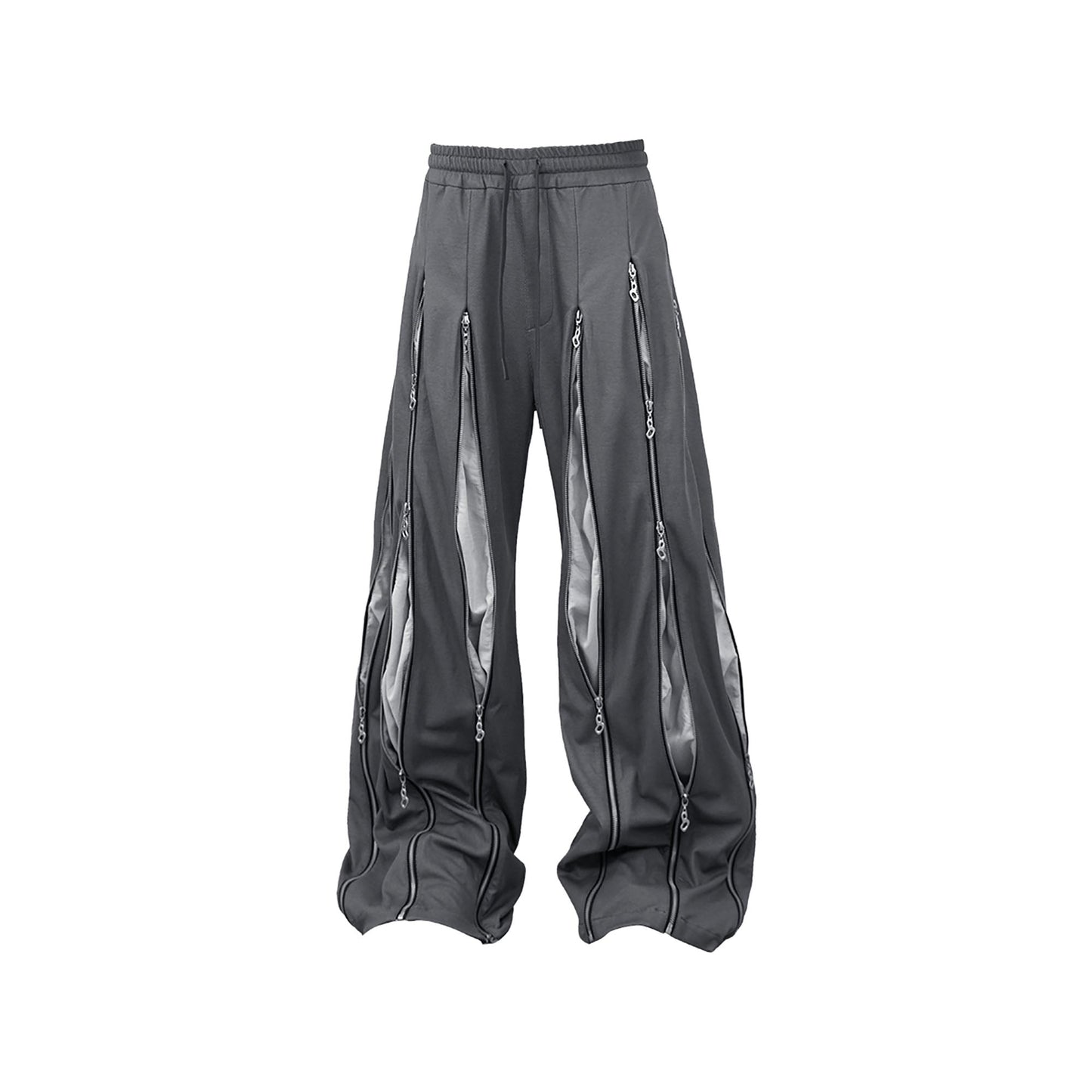Layered Multi-Zip Drawstring Sweatpants Gray