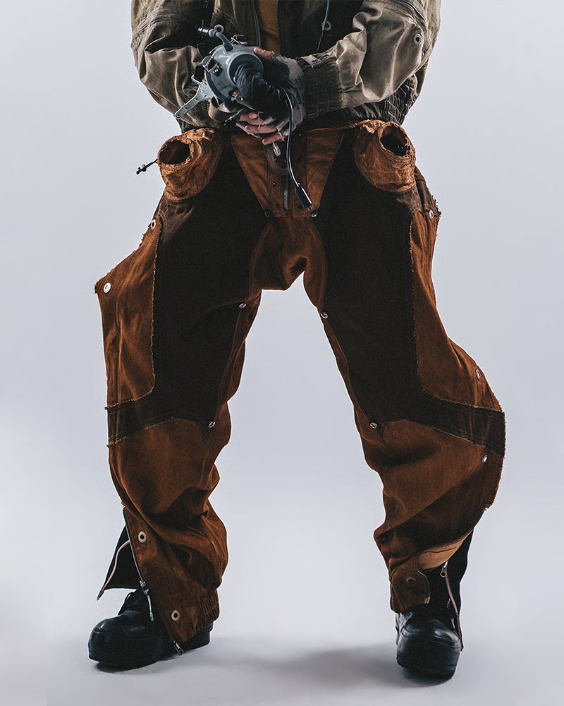 Wasteland Distressed Fin-Flap Multi-Zip Lumber Cargo Pants