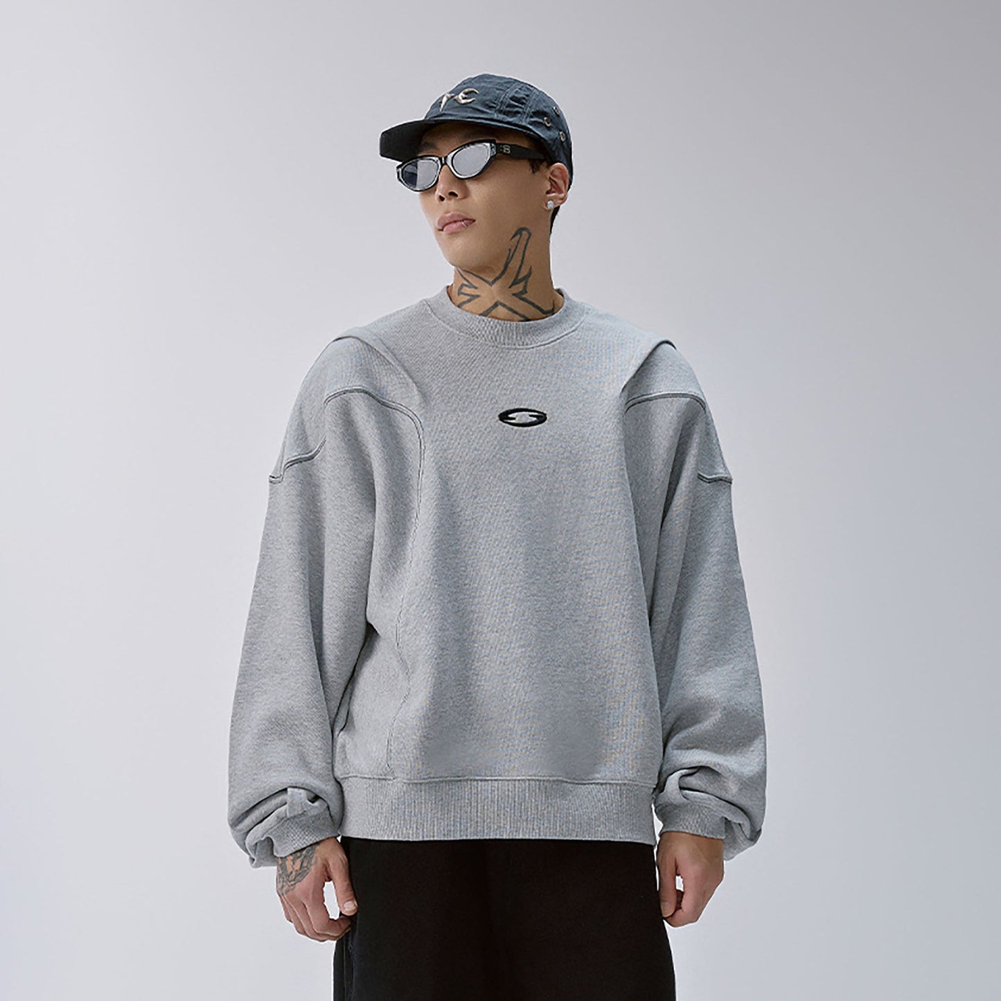 Pleated Panel Logo Embroidery Sweatshirt