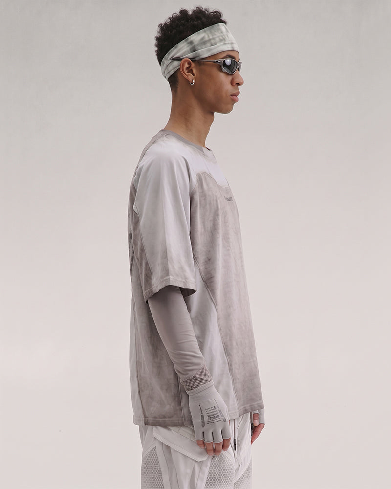 Post-Apocalyptic Dirty-Dye Geometric Panel T-Shirt