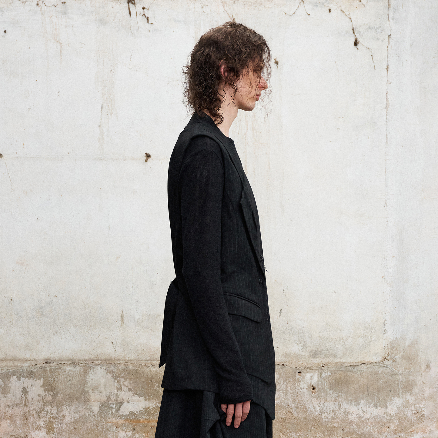 Double-Collar Panel Pinstripe Vest