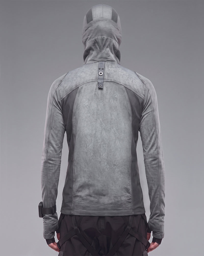 Wasteland Mesh‑Patchwork Ninja‑Hood Long‑Sleeve T-Shirt