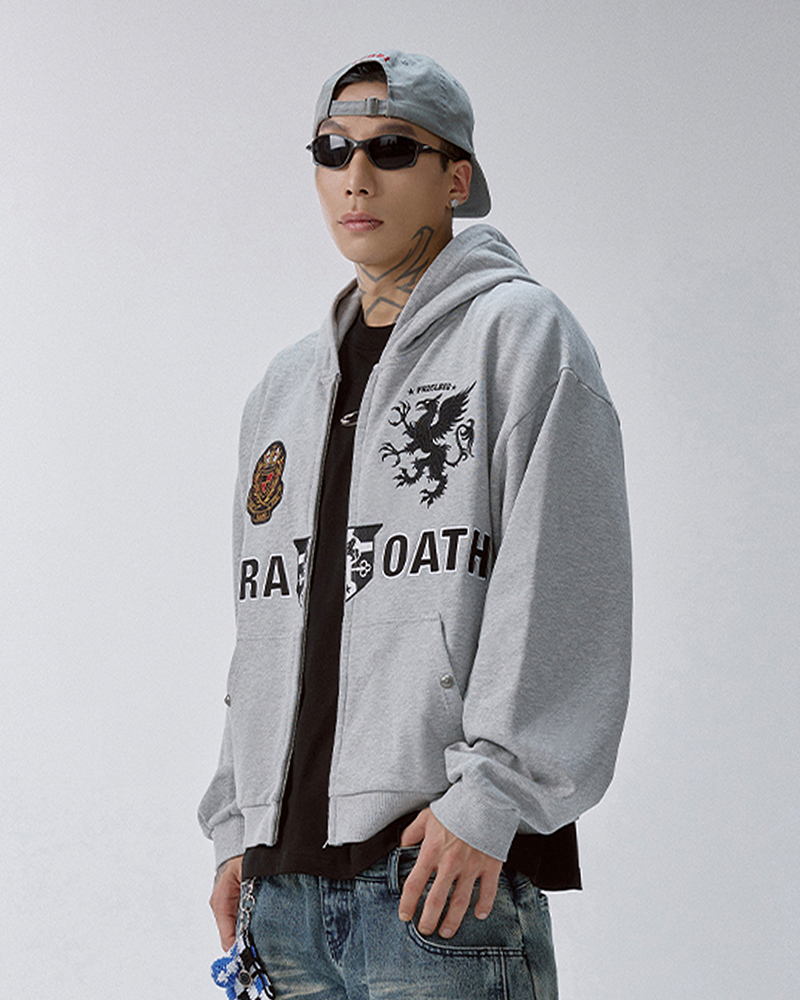 Crest Emblem Patch Zip-Up Hoodie