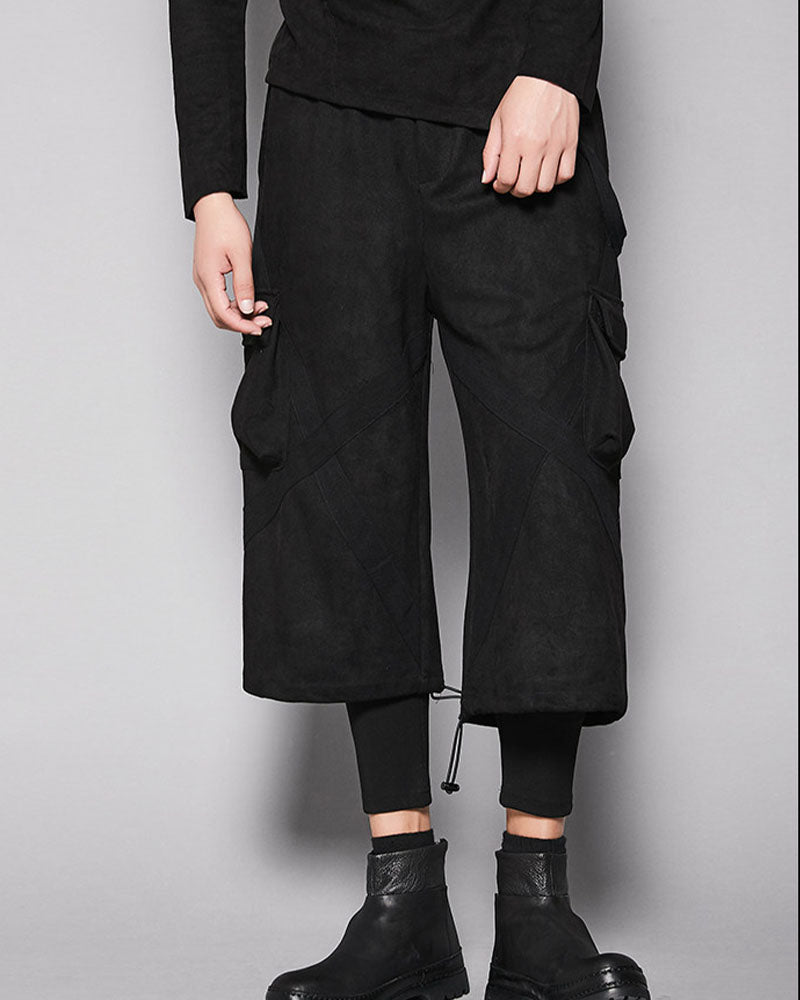 Modern Japanese Techwear Faux Suede Layered Cargo Pants