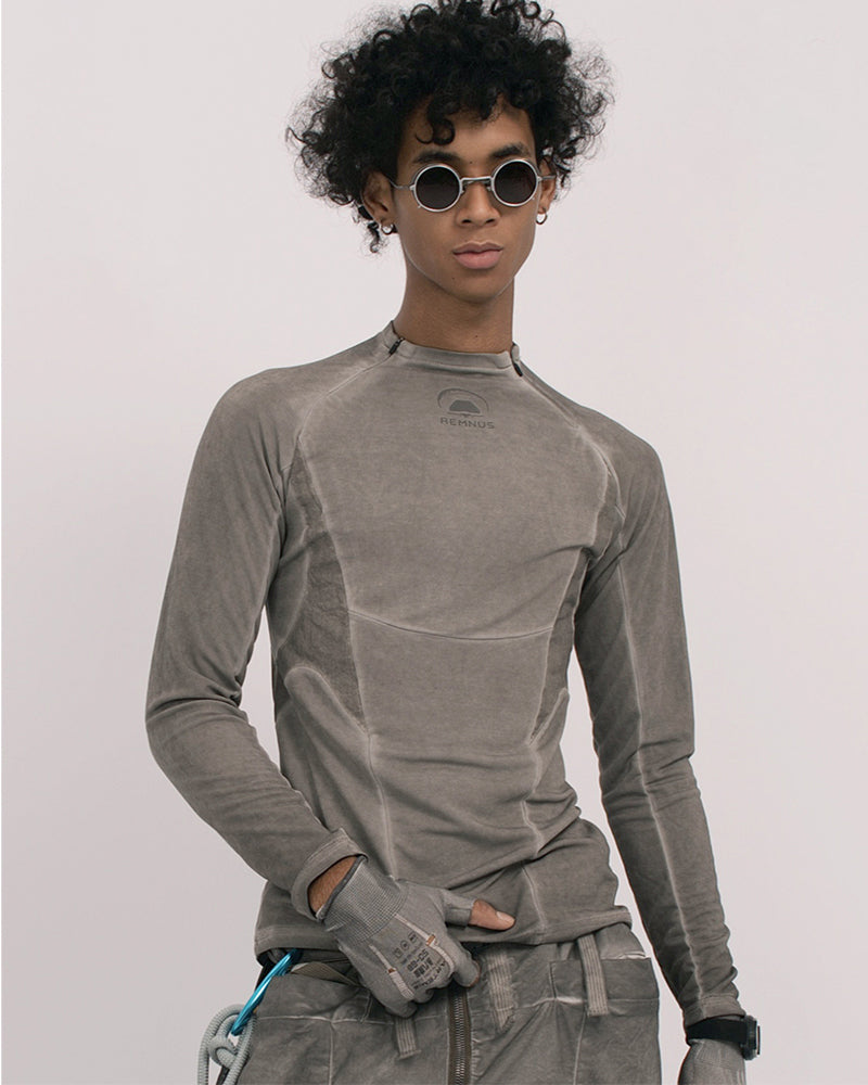 Wasteland Style Stitching washed Long-Sleeved T-Shirt