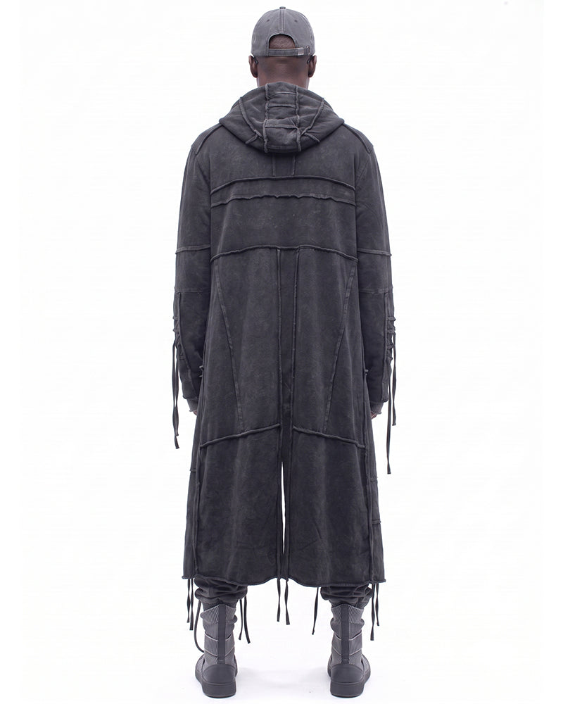 Post‑Apocalyptic Distressed Washed Hooded Duster Coat