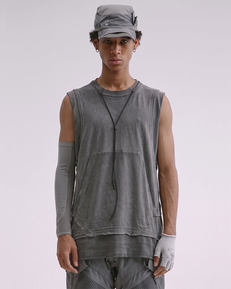 Dystopian Dirty Dye Transformable Sleeve Short Sleeve Tee