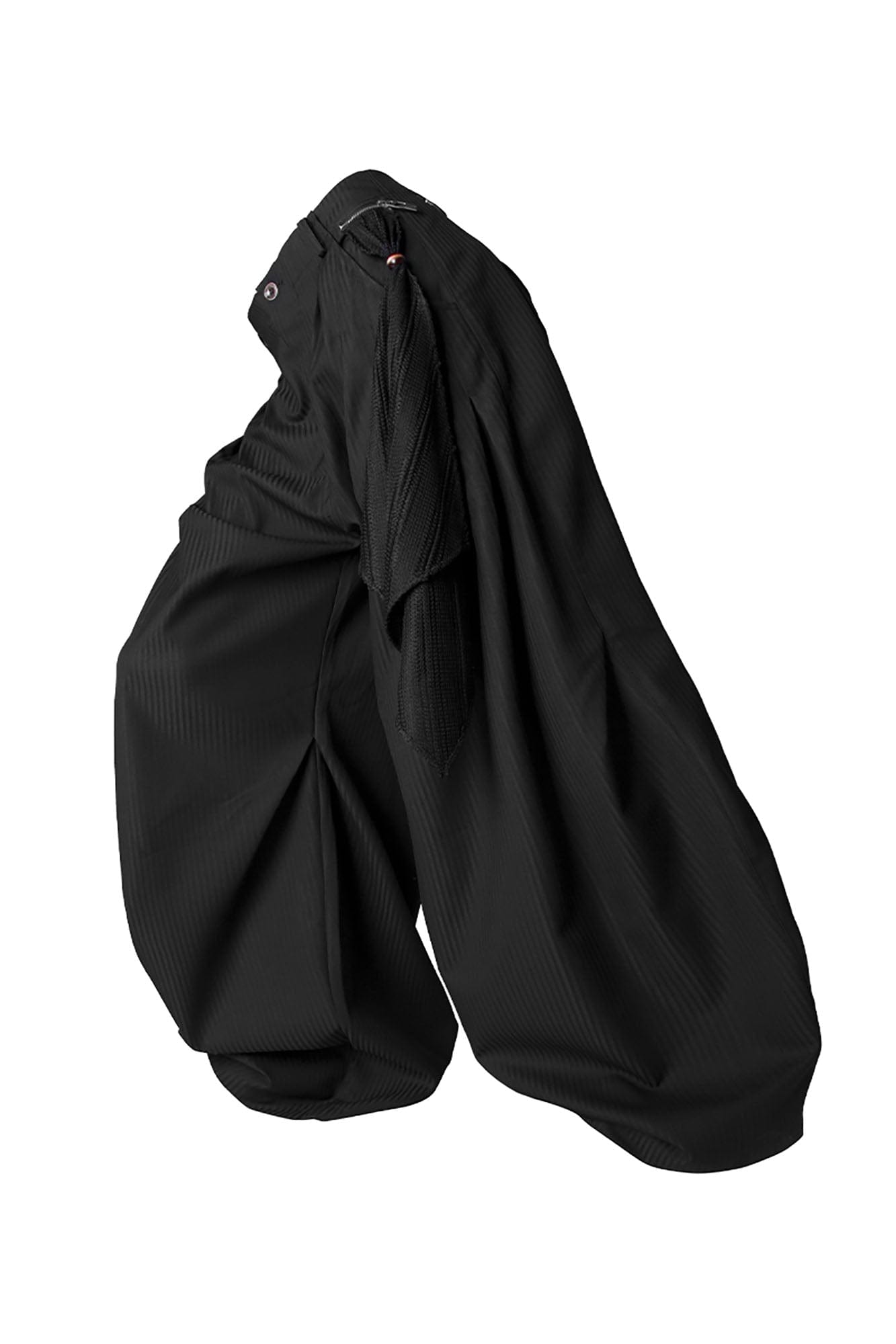 Pinstriped Detachable-Scarf Oversized Pants Black