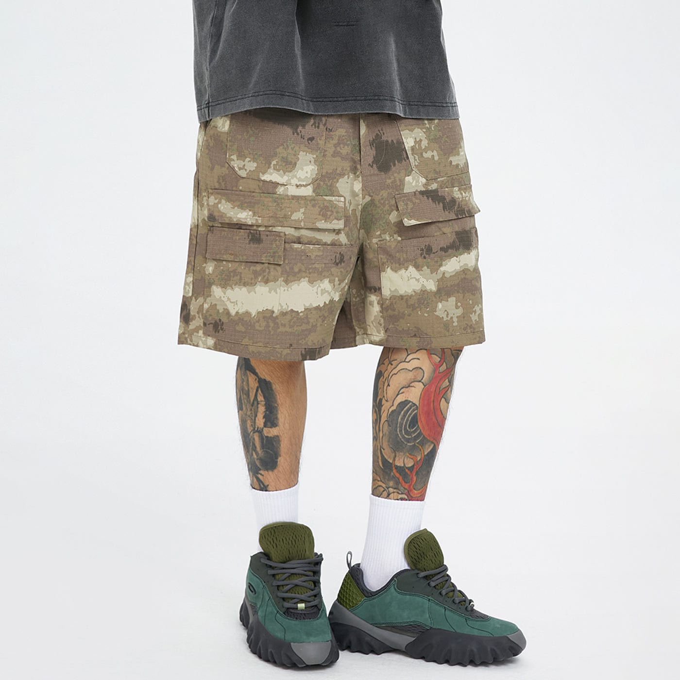 Retro Camo Multi Pocket Buckle Shorts