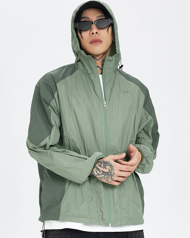Spliced Drawstring UV Protection Light Jacket