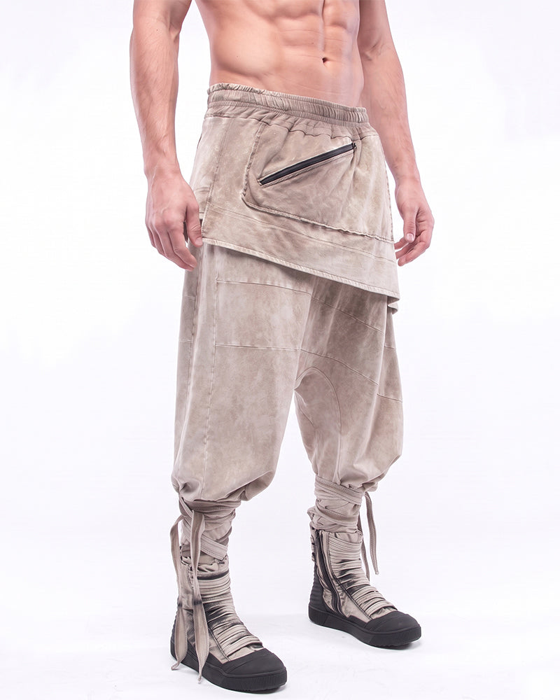 Wasteland Asymmetric Distressed Drop Crotch Ninja Pants