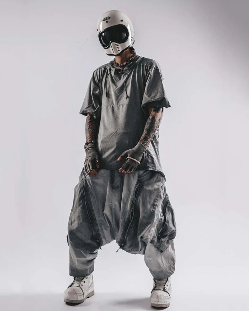 Post-Apocalyptic Wear Wash Patchwork Zipper  Pants