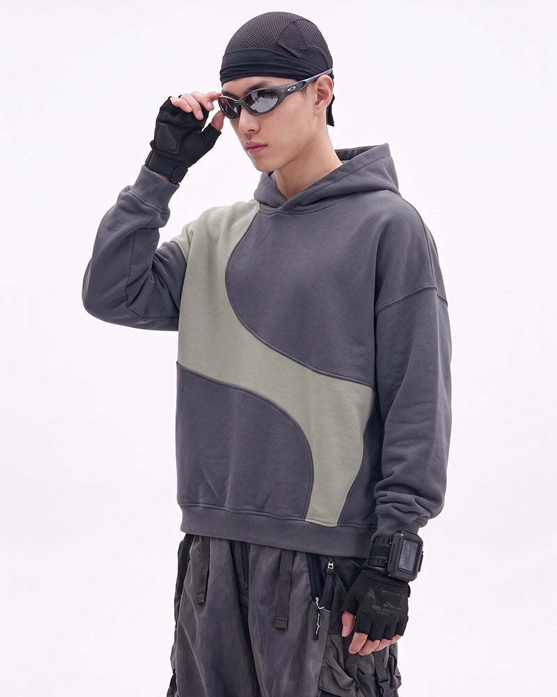 Post-Apocalyptic Curved Patchwork Washed Hoodie