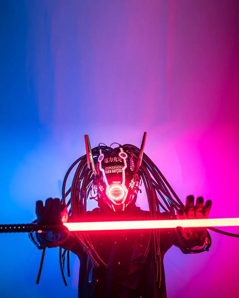 Samurai Dreadlocks LED Cyberpunk Helmet Mask