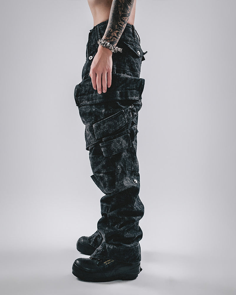 Marbled Wash 3D-Cut Multi-Pocket Cargo Pants