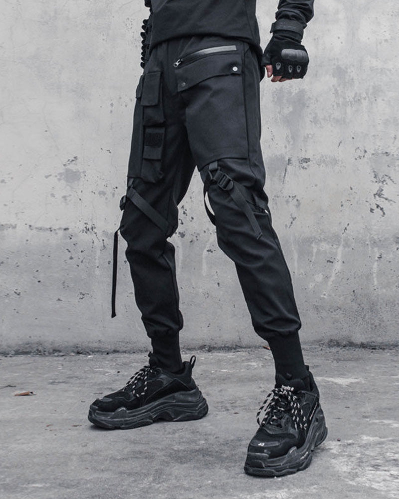 Tactical Strap-Detail Techwear Cargo Pants