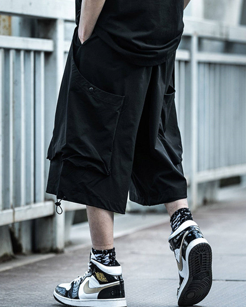 Techwear Wide-Leg Utility Shorts