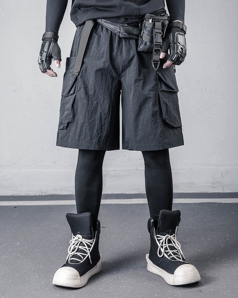 Streetwear Black Techwear Loose Cargo Shorts