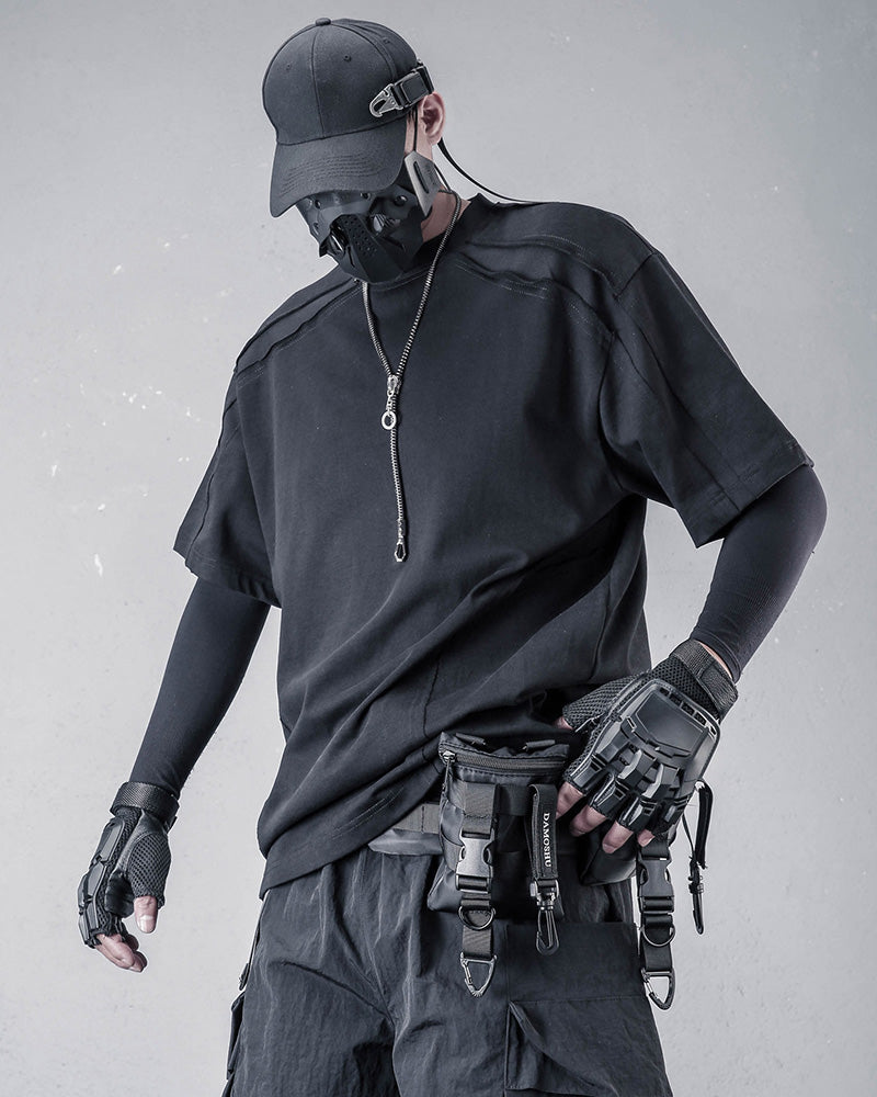 Streetwear Patchwork Techwear Black T-Shirt