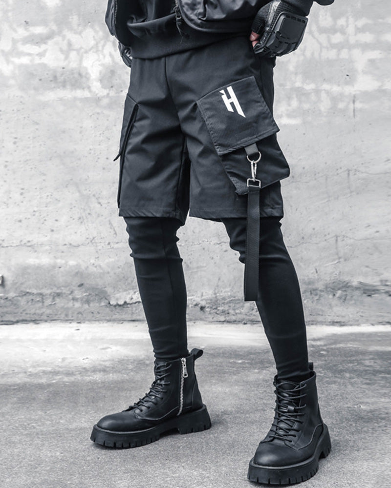 Fake Two Black Techwear Cargo Pants