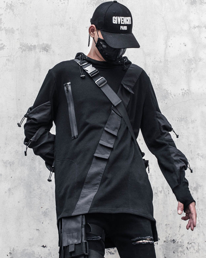 Japanese Techwear Multi-Pocket Drawstring Hoodie