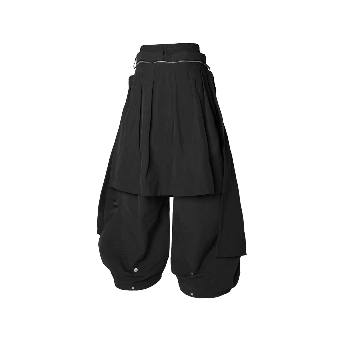 Drawstring Layered Double-Waistband Parachute Pants Black